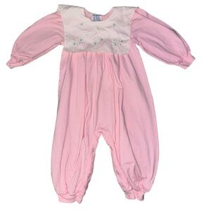 Vintage Itsy Bitsy Pink Baby Romper Floral Bib |9‎ Months smocked Cottagecore